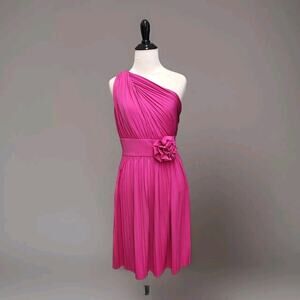 MAX AND CLEO Pink One Shoulder Pleated Skirt Cocktail Evening Dress Sz 6